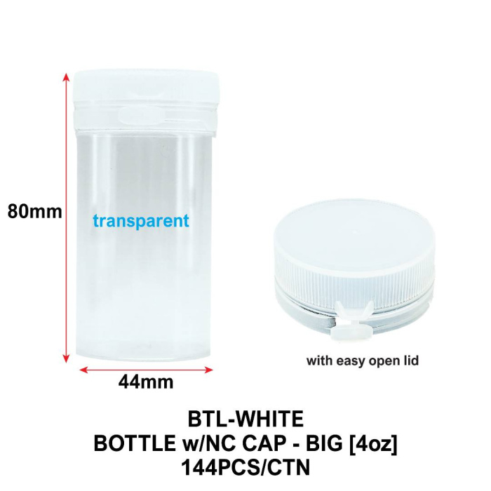 Transparent Plastic Bottle Pill Box with White Screw cap 